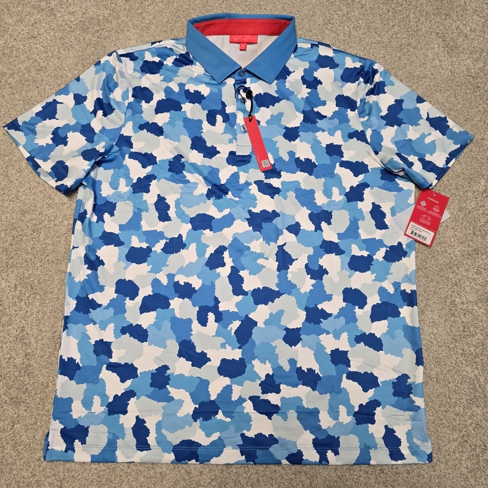 Redvanly Dawson Polo Shirt‎ XL Malibu Blue Camo Golf Athletic Performance NWT